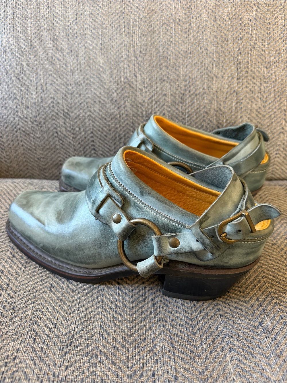 Frye Women’s Green Leather Belted Harness Mules Size: 7M